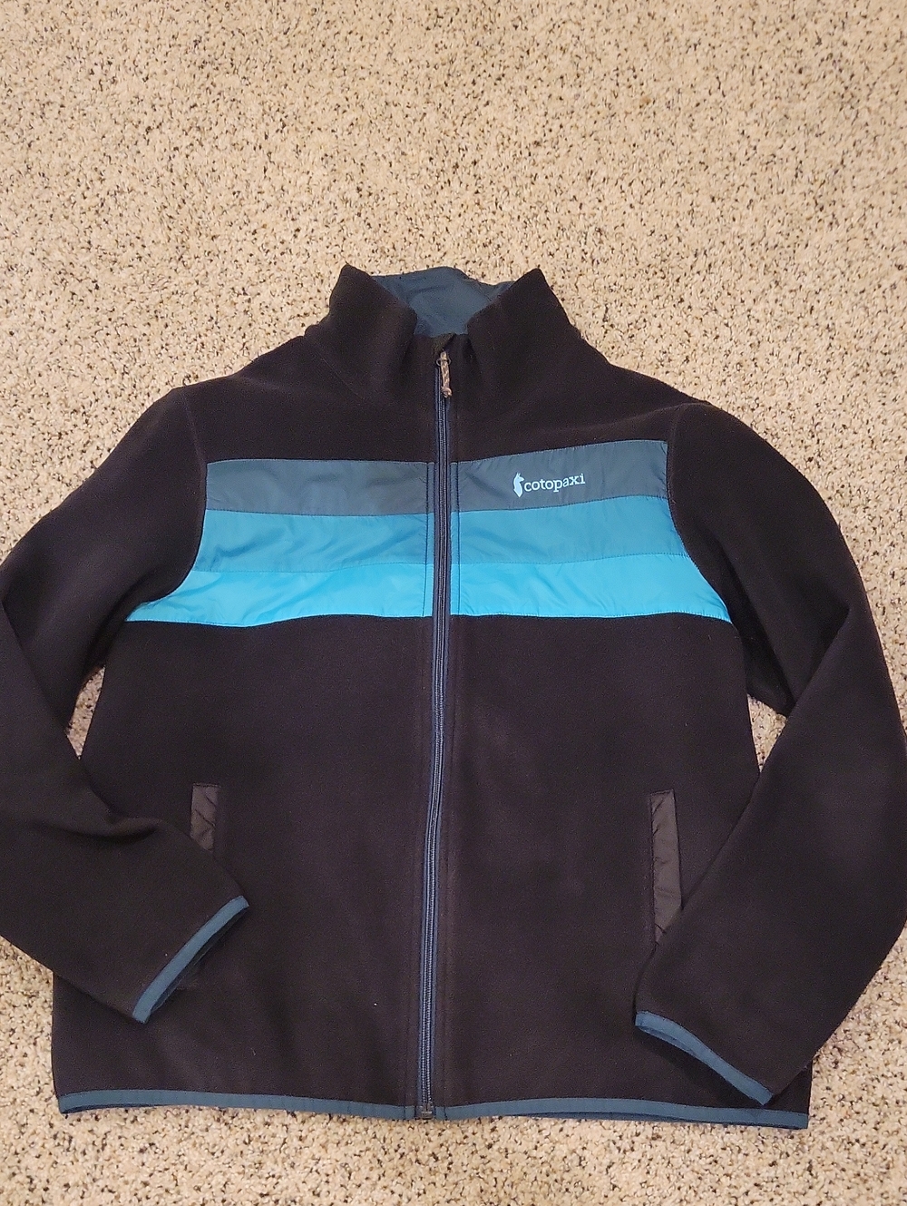Cotopaxi Womens Black Teal Stripe Fleece Jacket Coat Large